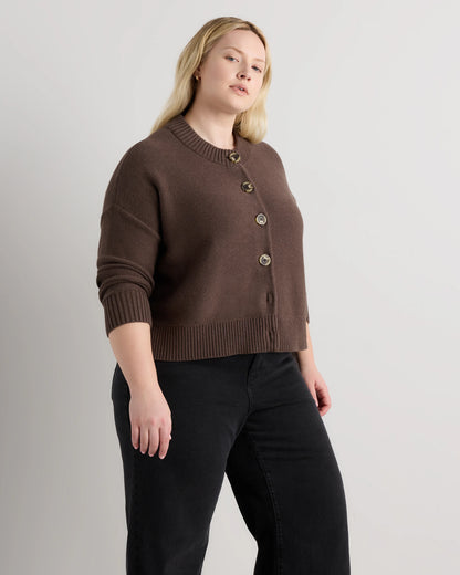 100% Organic Cotton Cropped Cardigan - 1X / Speckled Beige