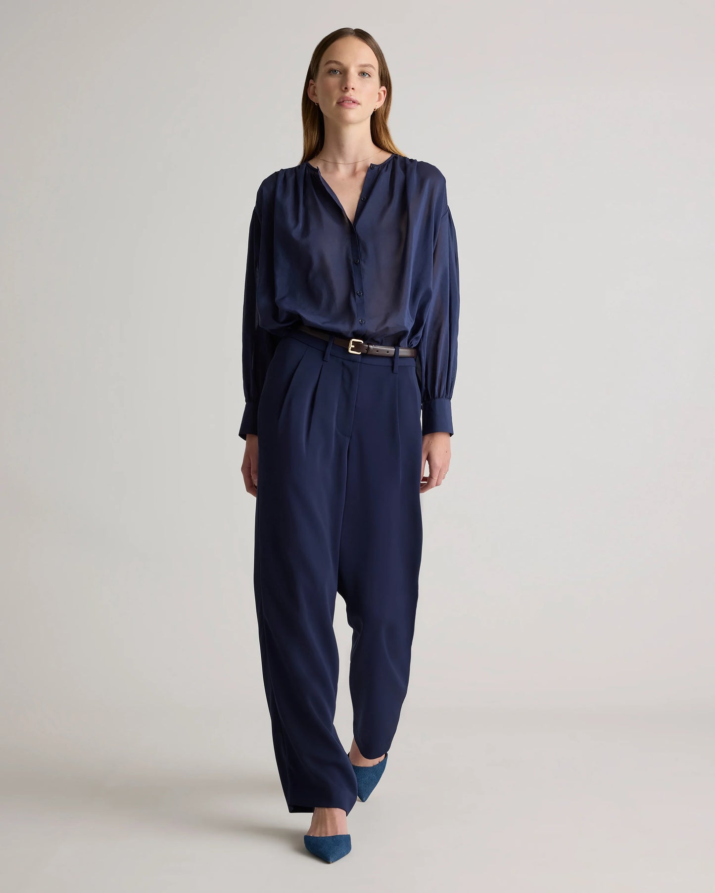 Cotton-Silk Voile Blouson Blouse - XS / Dark Navy