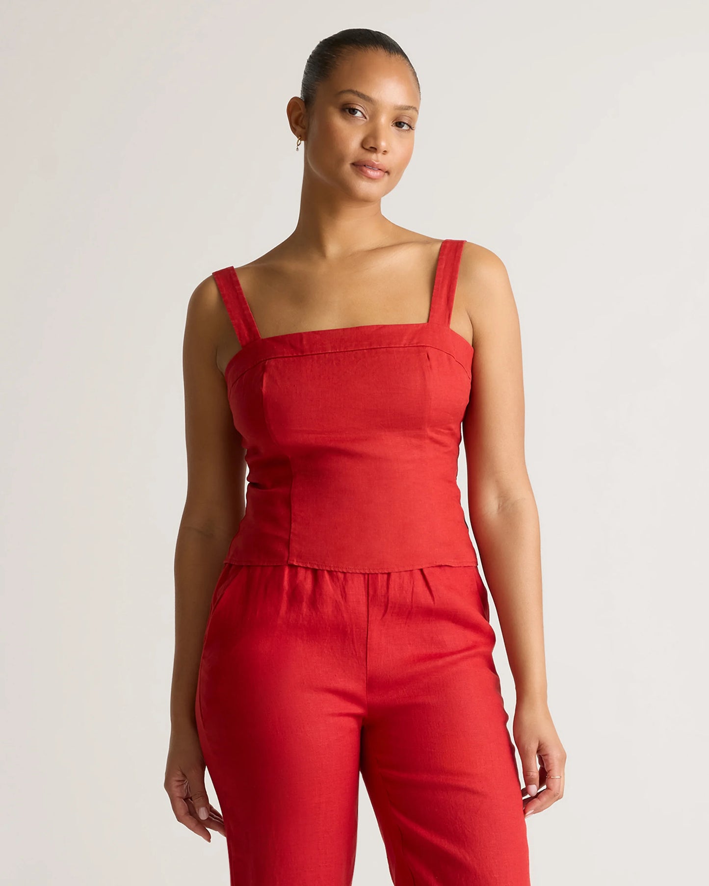 100% European Linen Fitted Tank - XS / Moonstone Blue