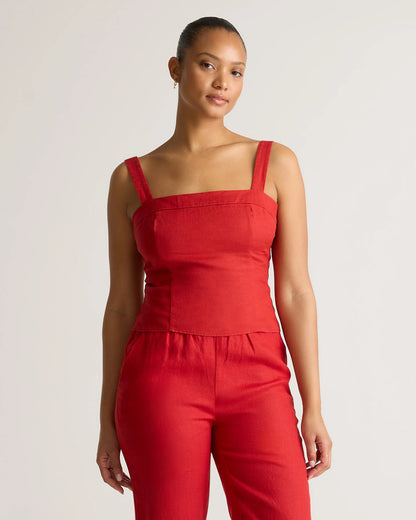 100% European Linen Fitted Tank - XS / Moonstone Blue