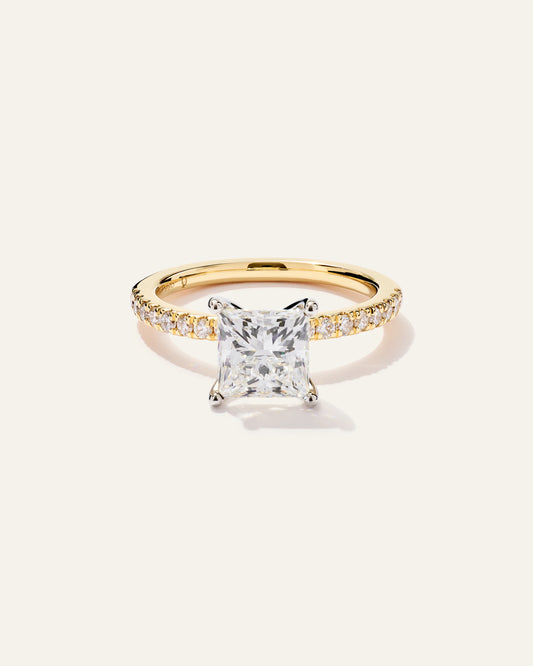 Lab Grown Diamond Princess Petite Pave Engagement Ring - 1.5ct - 4 / Yellow Gold
