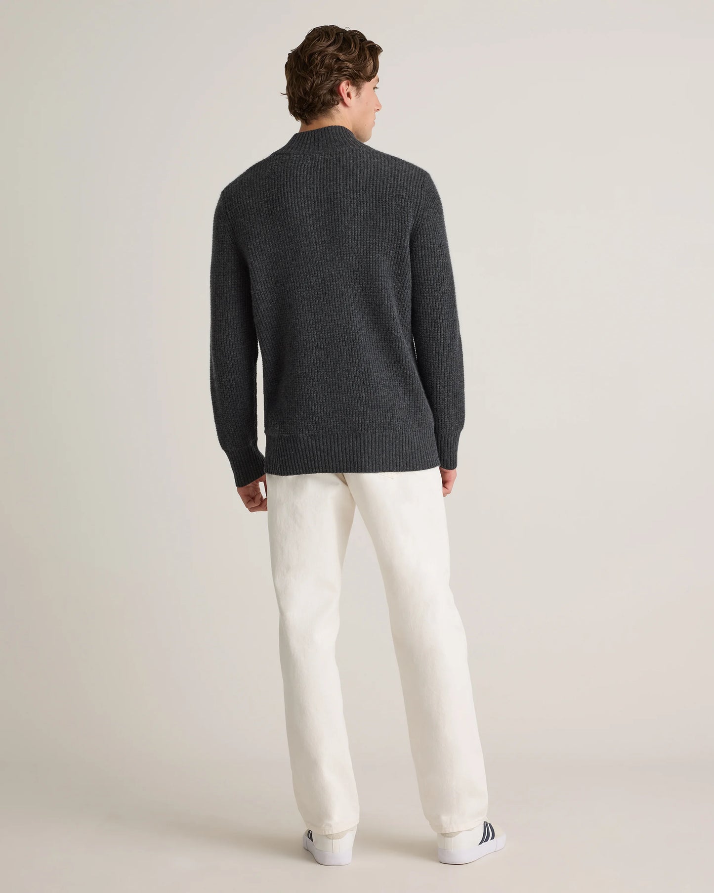 Mongolian Cashmere Waffle Quarter Button Sweater - S / Elk Brown