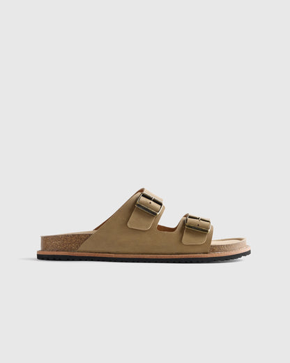 Nubuck Leather Double Buckle Slide - 7 / Black