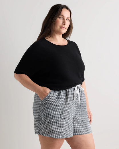 100% European Linen Shorts - 1X / Classic Mini Gingham