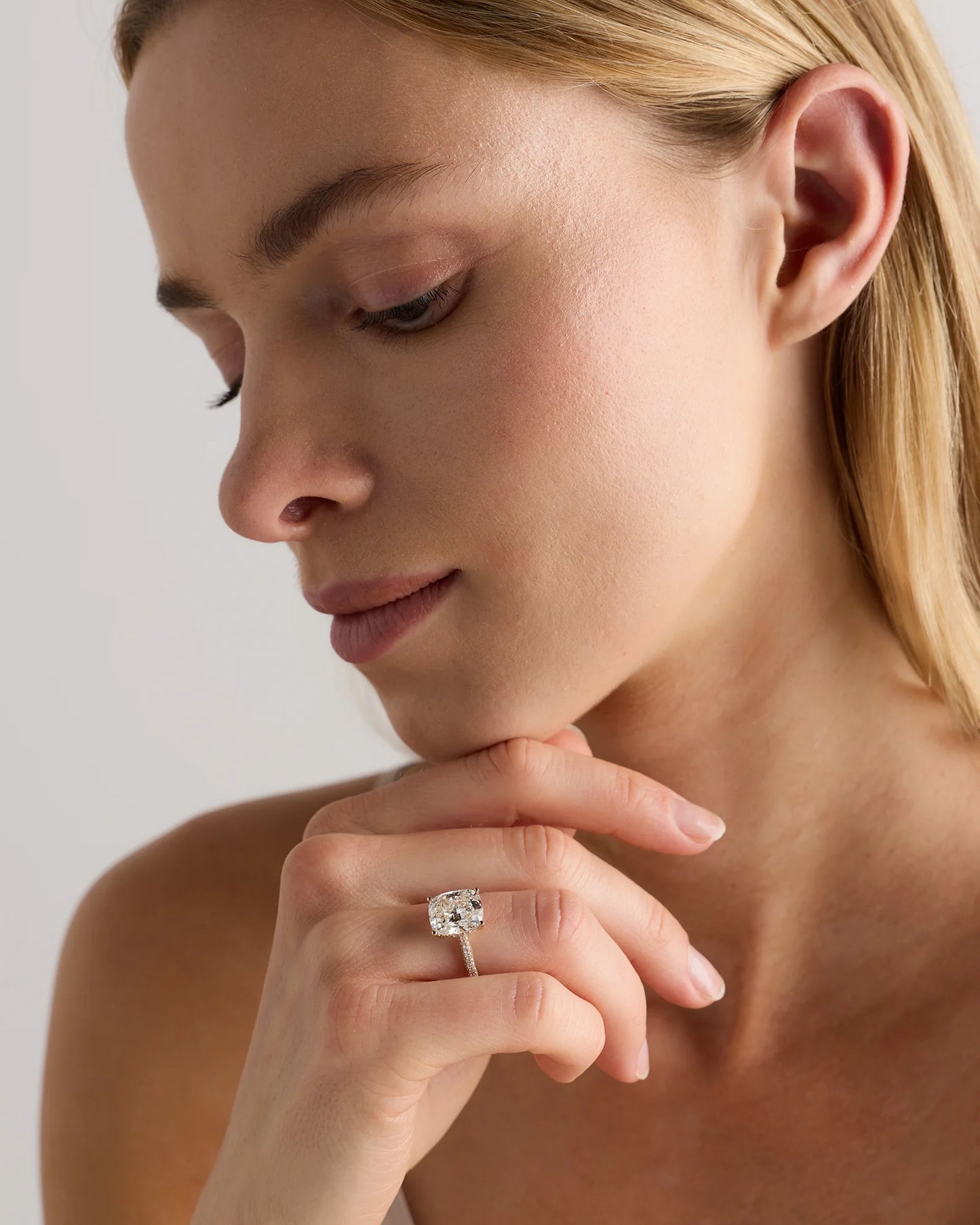 Lab Grown Diamond Elongated Cushion Pave Cathedral Engagement Ring - 5ct - 4 / Yellow Gold