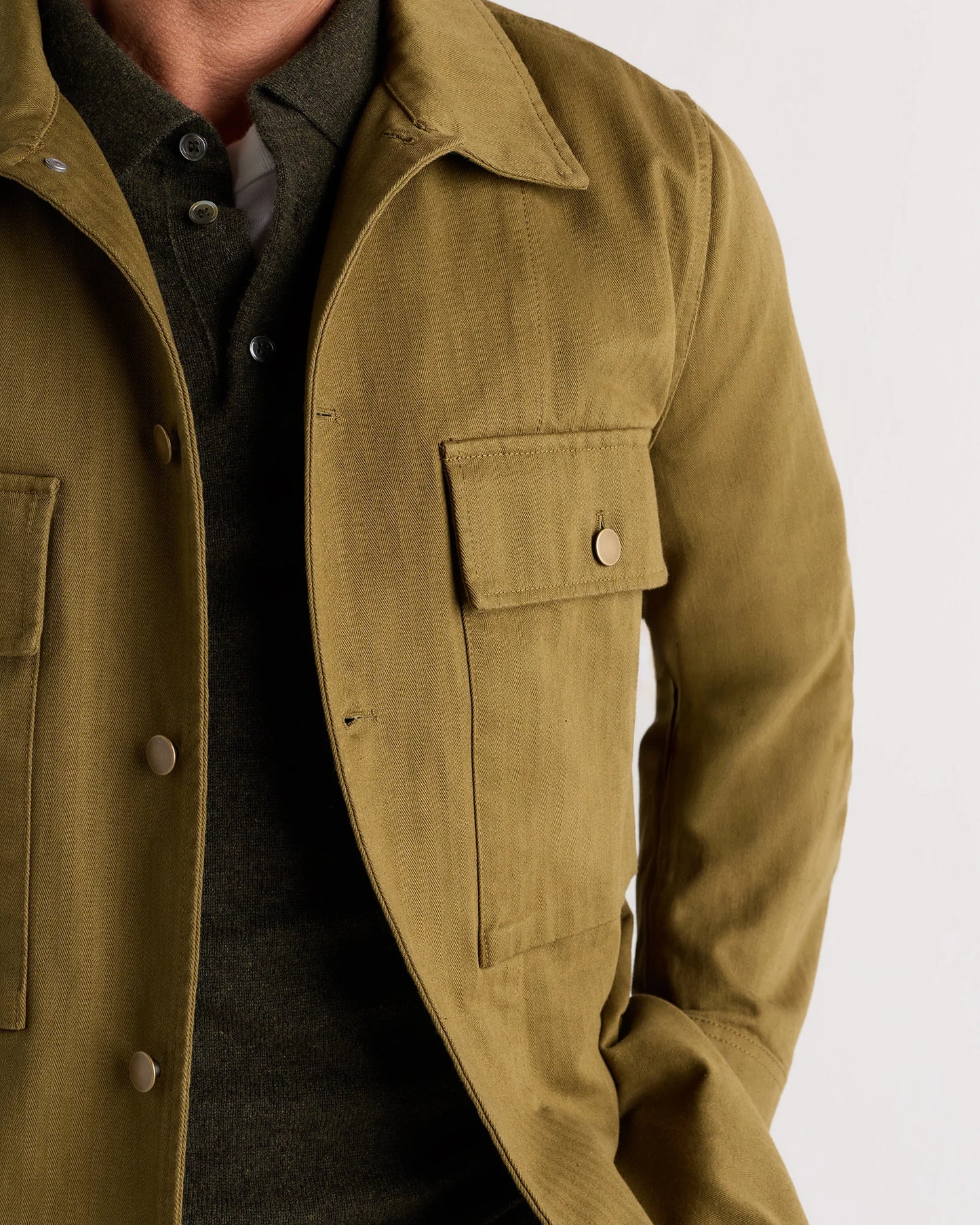 100% Organic Herringbone Twill Shirt Jacket - S / Military Olive