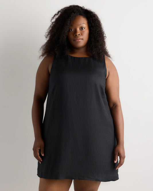 100% European Linen Tank Mini Dress - 1X / Black