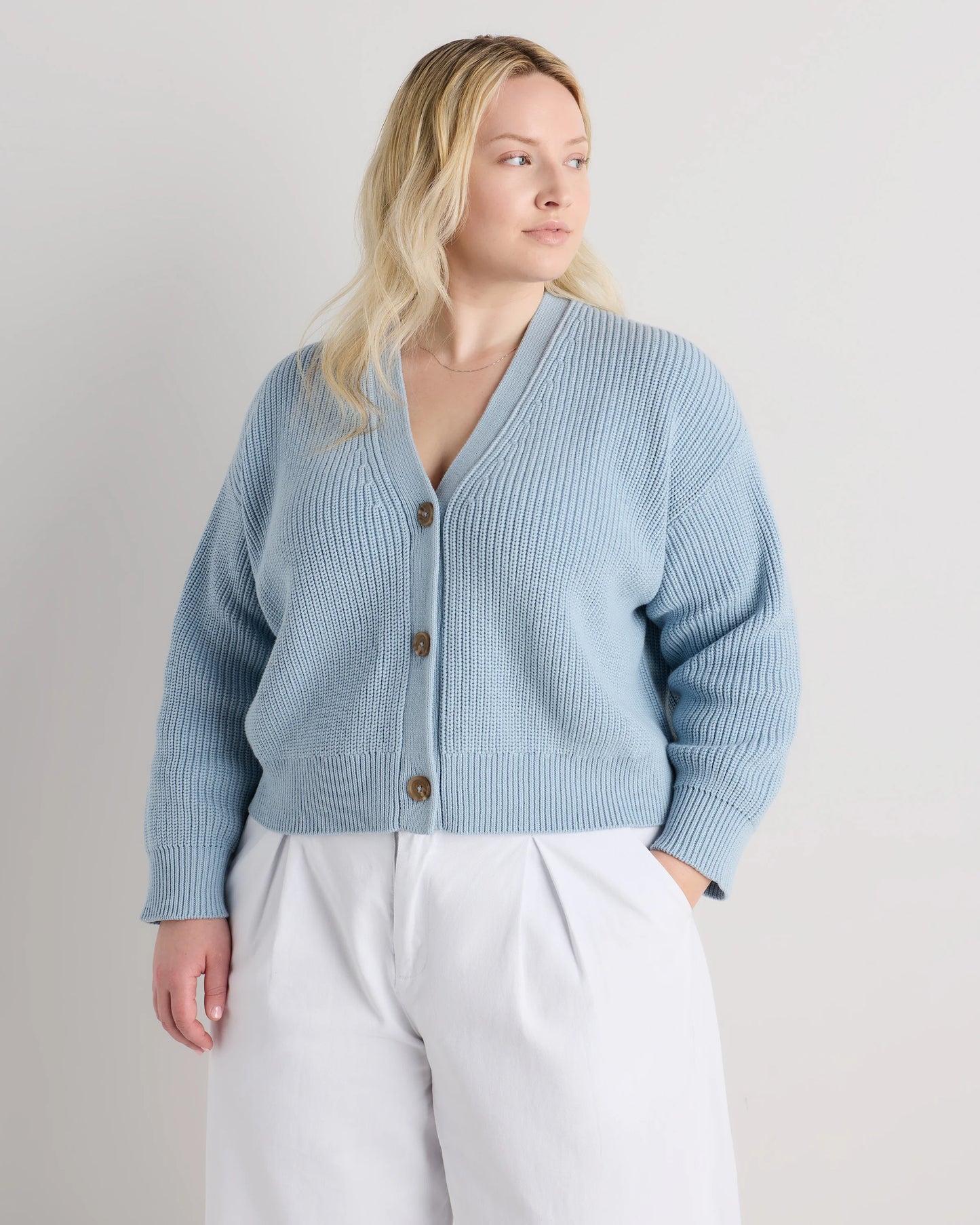 100% Organic Cotton Fisherman Boxy Cropped Cardigan - 1X / Black