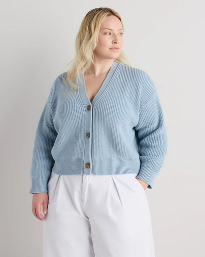 100% Organic Cotton Fisherman Boxy Cropped Cardigan - 1X / Black