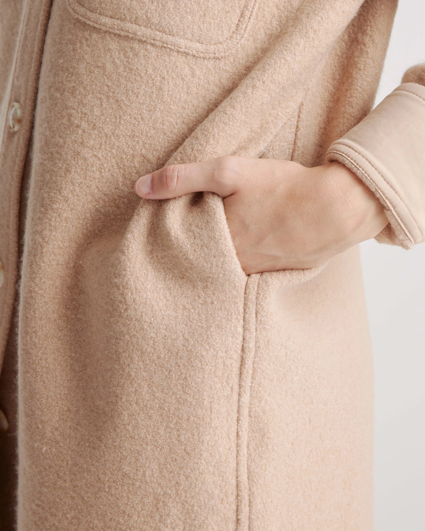 100% Merino Wool Long Shirt Jacket - XS / Heather Bone