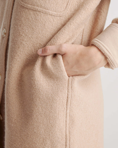 100% Merino Wool Long Shirt Jacket - XS / Heather Bone