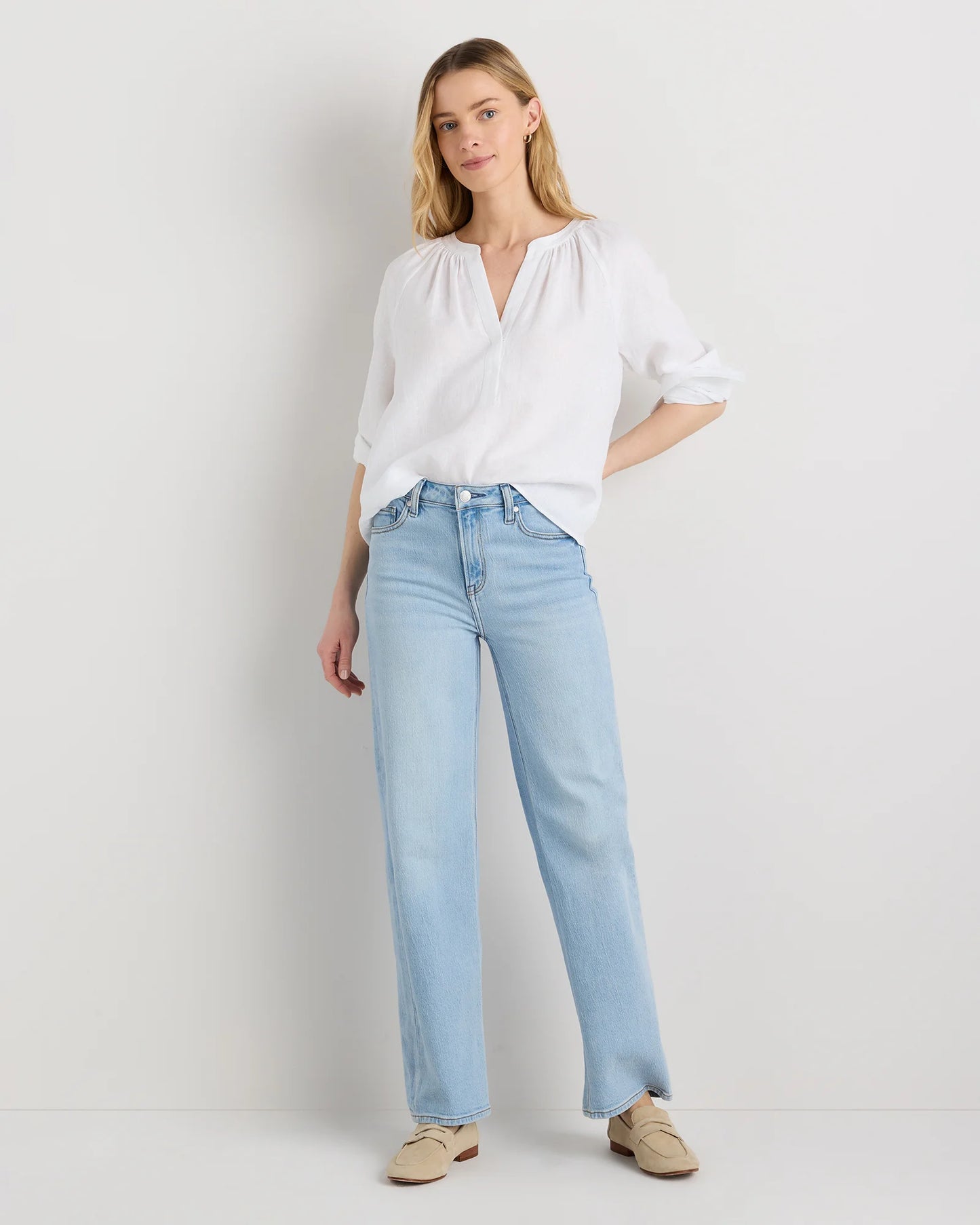 100% European Linen Peasant Top - XS / White