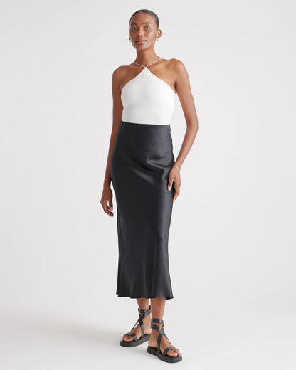 100% Washable Silk Maxi Skirt - XS / Champagne