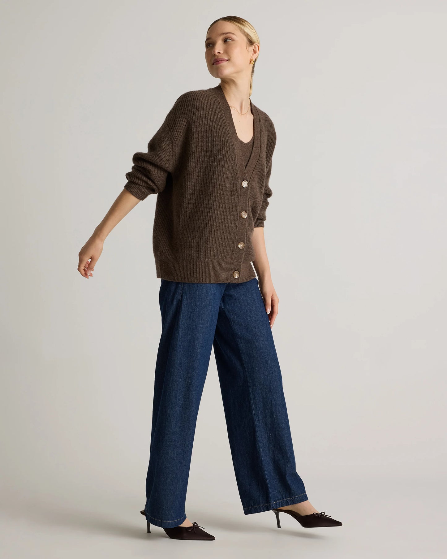 Mongolian Cashmere Fisherman Boxy Cropped Cardigan Sweater - XS / Faded Denim