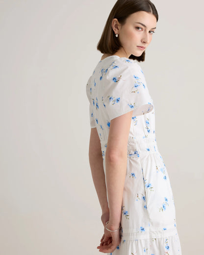 100% Organic Cotton Poplin Tiered Maxi Dress - XS / Riviera Blue Heirloom Floral