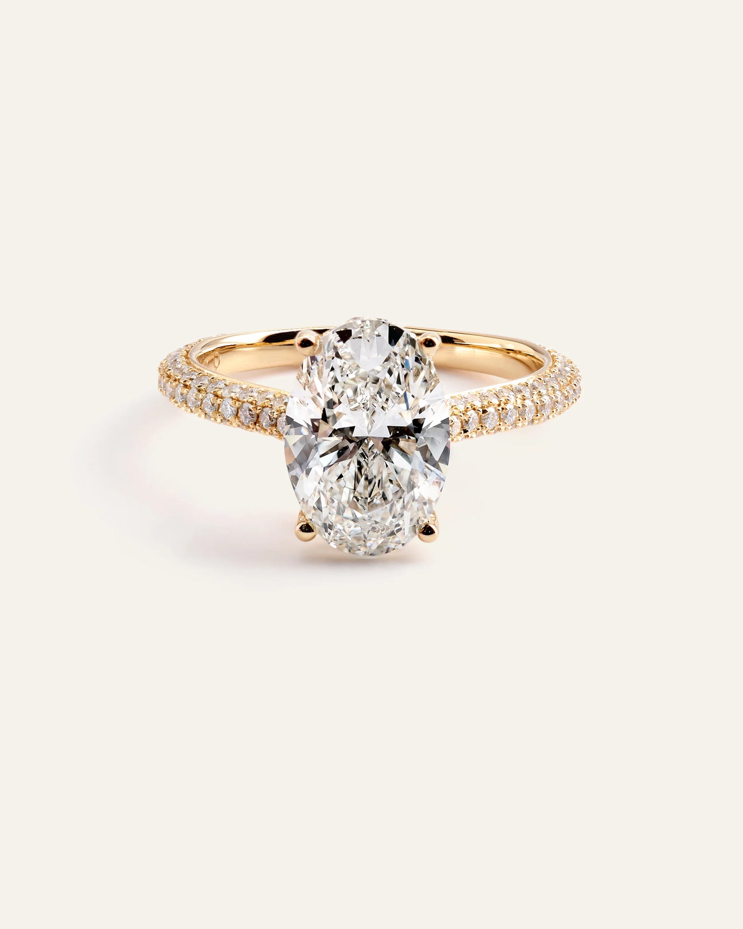 Lab Grown Diamond Oval Pave Cathedral Engagement Ring - 3ct - 4 / Yellow Gold