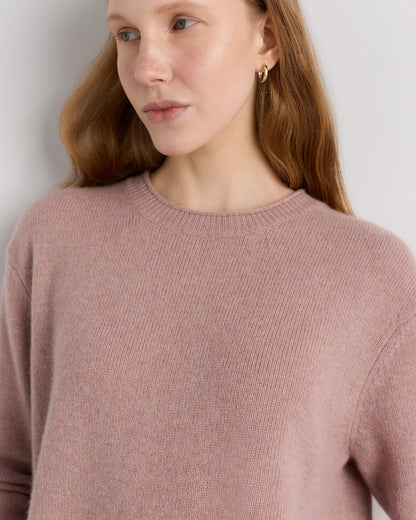 Mongolian Cashmere Boxy Crewneck Sweater - XS / Faded Denim/Brown/Ivory Variegated Stripe