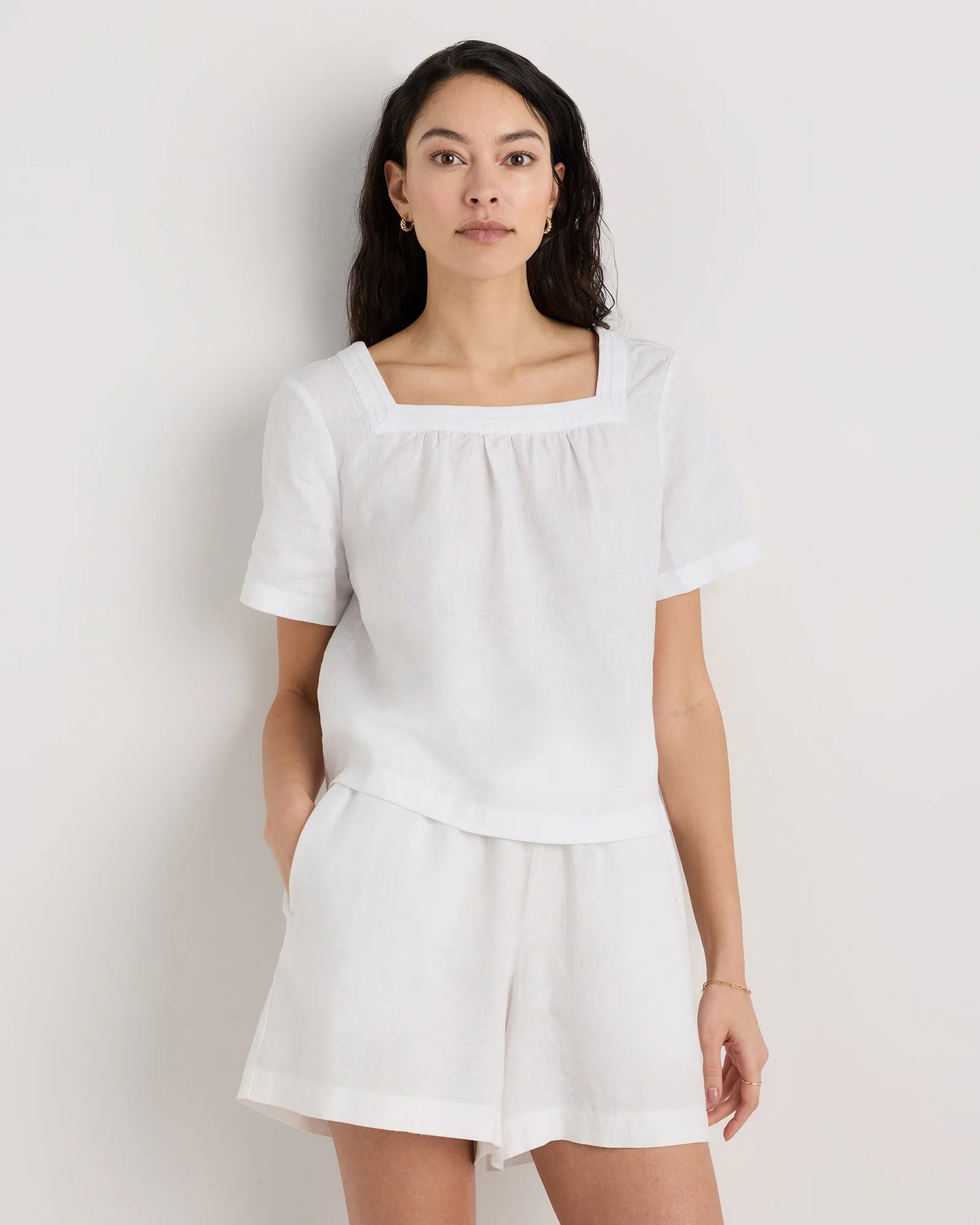 100% European Linen Square Neck Swing Top - XS / Black
