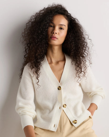 Lightweight Baby Alpaca Cropped V-Neck Cardigan - XS / Smoked Charcoal