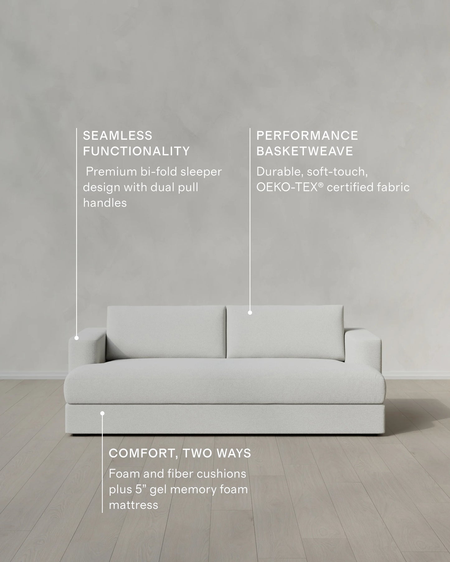 Sierra Curved Arm Sleeper Sofa in Performance Basketweave - One Size / Flax