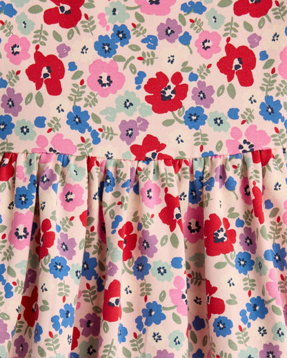 Organic Cotton Long Sleeve Fit and Flare Pocket Dress - 12-18M / Purple Poppy Garden