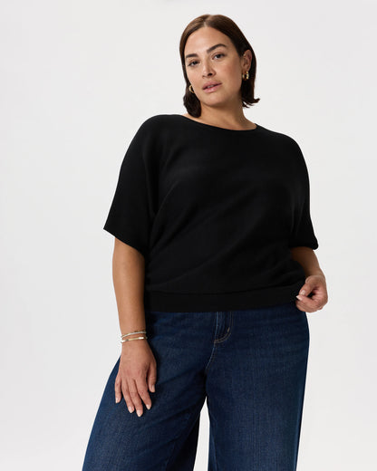Lightweight Cotton Cashmere Link-Stitch Dolman Sweater - 1X / Orchid Blue Mini Stripe