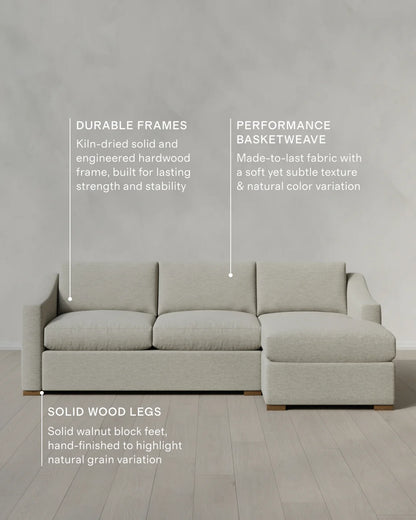 Hollis Slope Arm Chaise Sectional in Performance Basketweave - 104" Right Arm / Flax