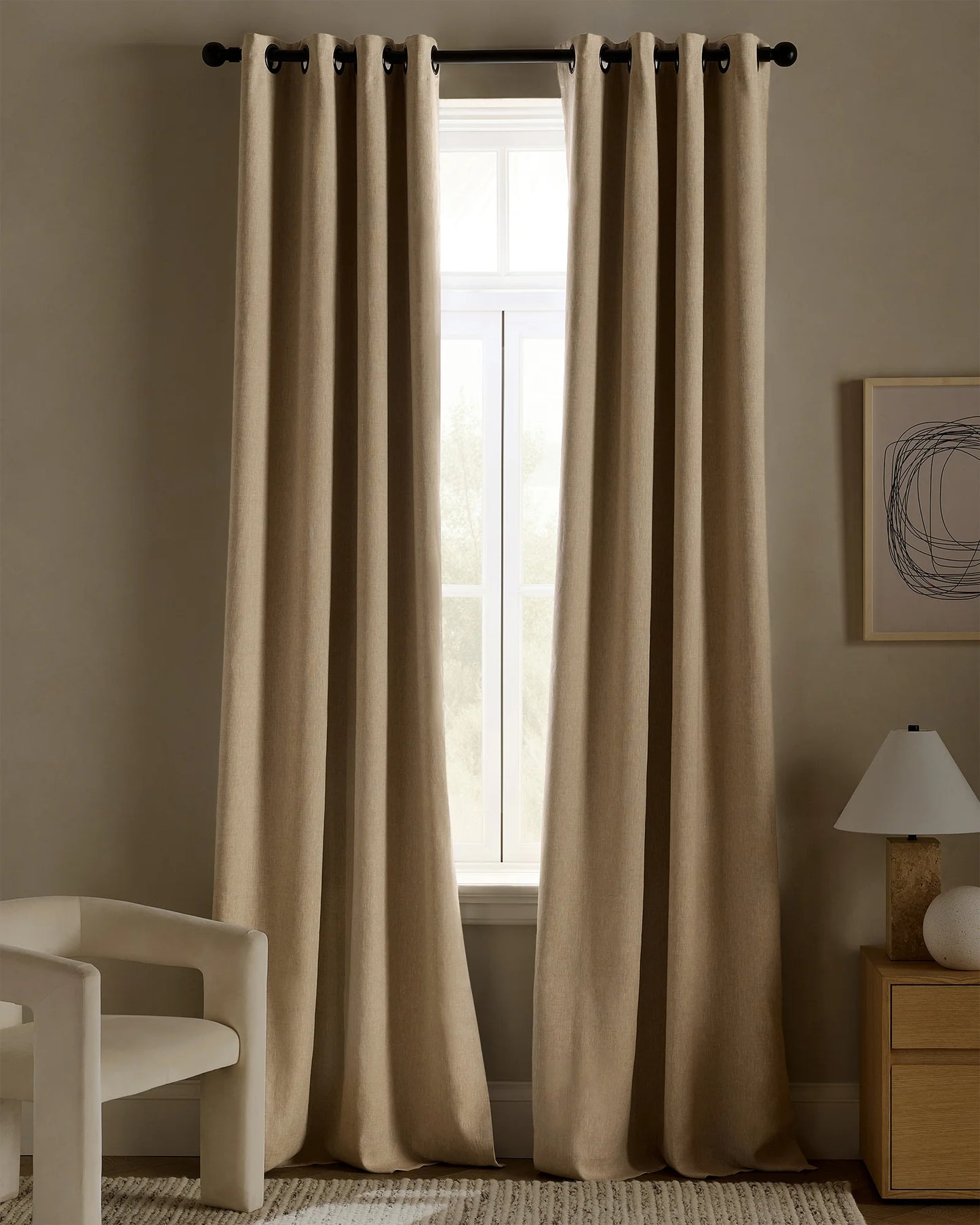 European Linen Grommet True Blackout Curtain - Single Panel - 48x84 / White
