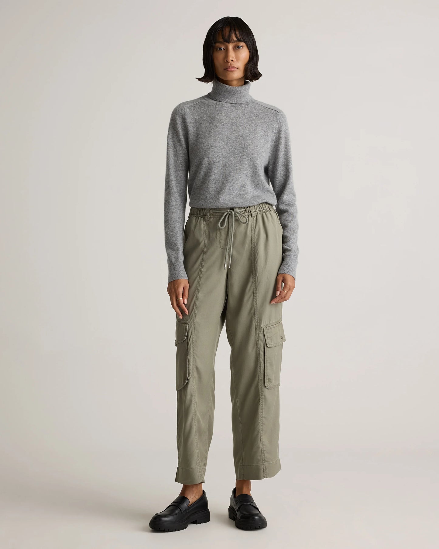 Vintage Wash Tencel Drawstring Cargo Pants - XS / Olive