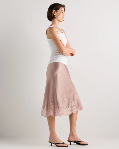 100% Washable Silk Lace Skirt - XS / Vintage Pink
