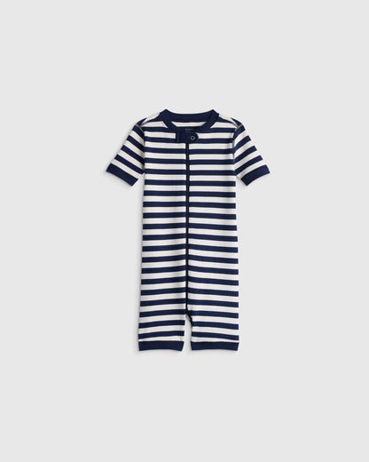 100% Organic Cotton Shortie Onesie Pajama - 2T / Navy Stripe