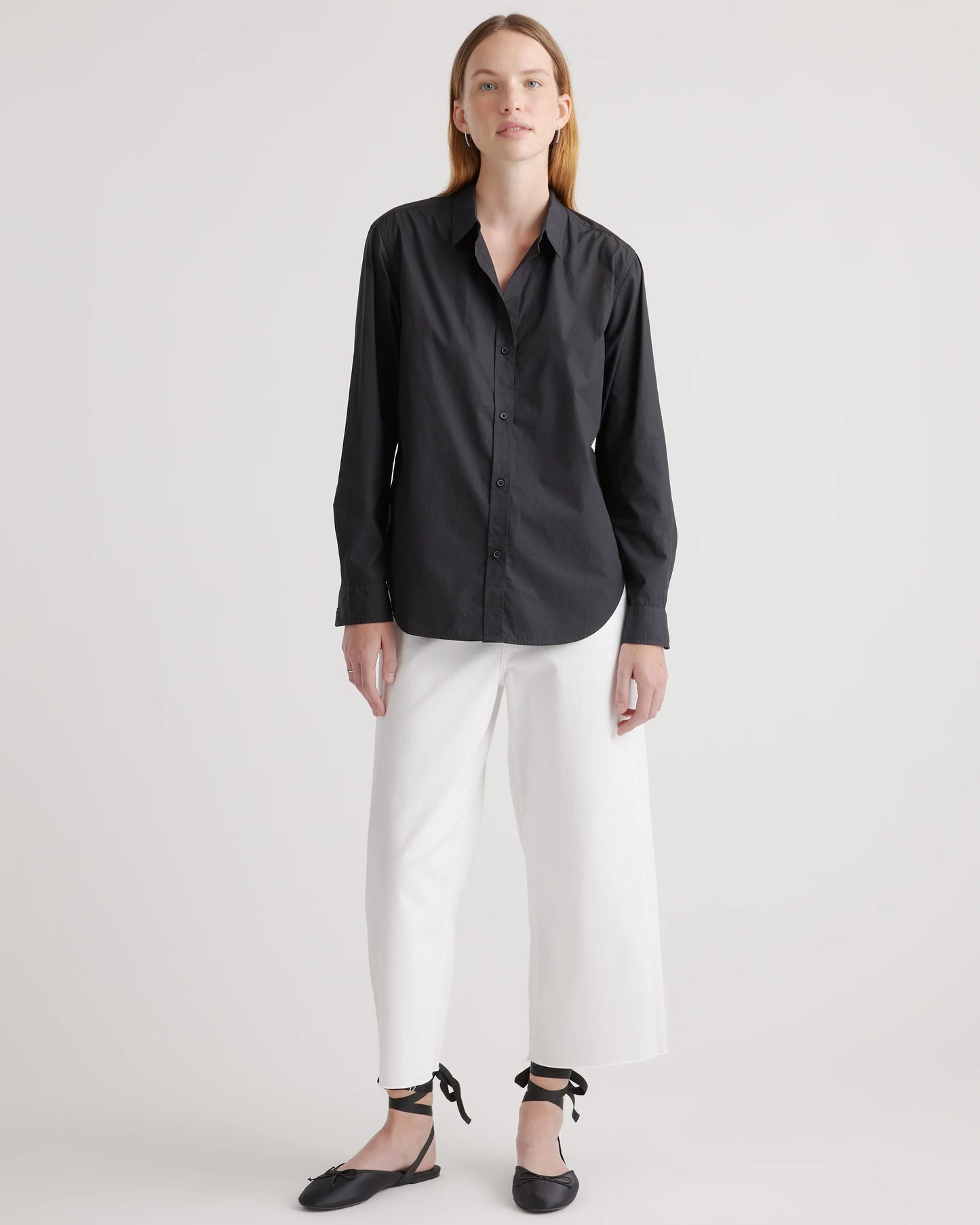 100% Organic Cotton Poplin Long Sleeve Shirt - XS / Delta Blue Double Stripe