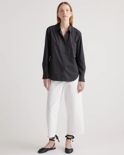 100% Organic Cotton Poplin Long Sleeve Shirt - XS / Delta Blue Double Stripe