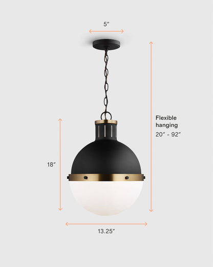 Industrial Shaded Globe Pendant - 13" / Brass
