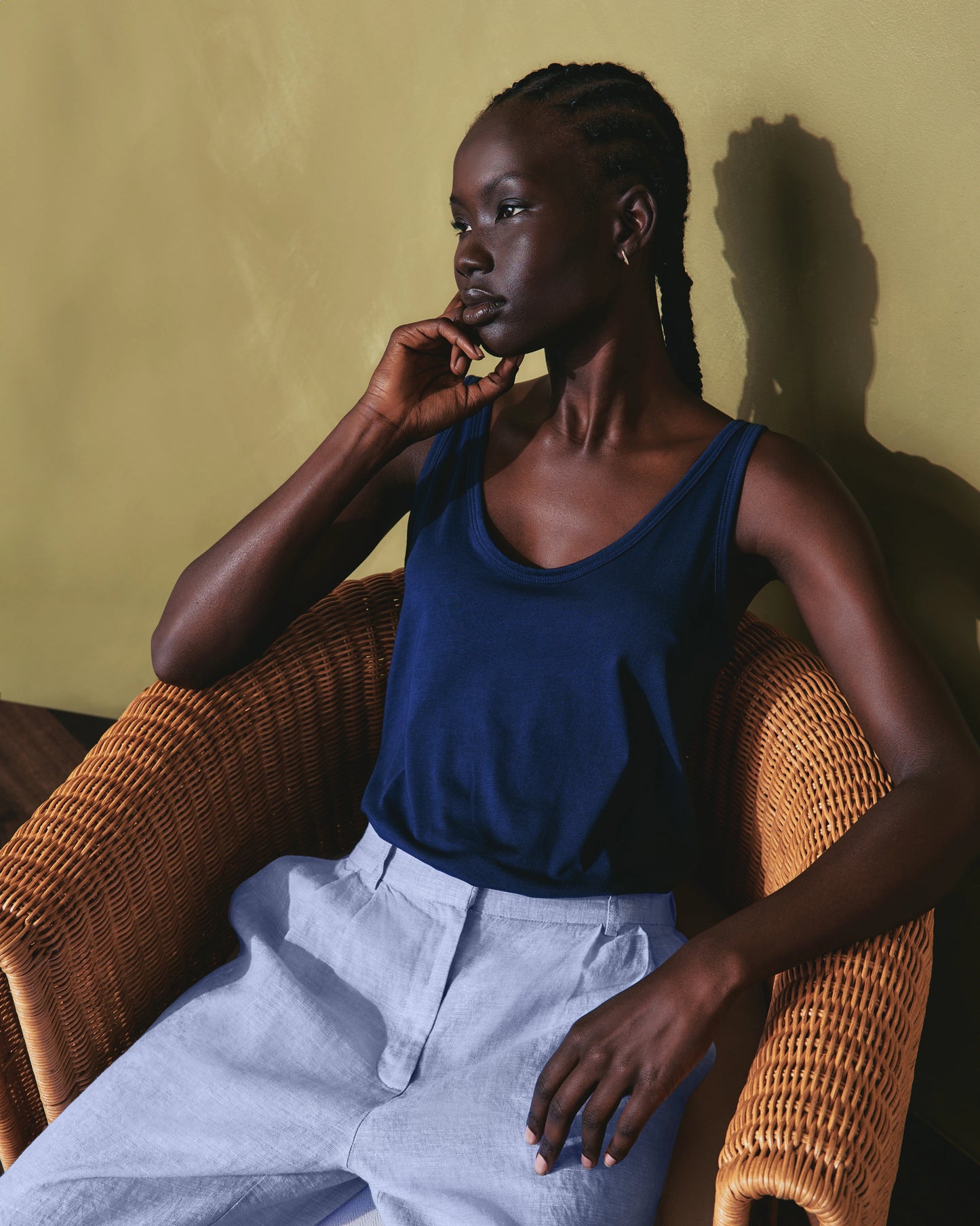 Cotton Modal Double Scoop Neck Tank - XS / Navy