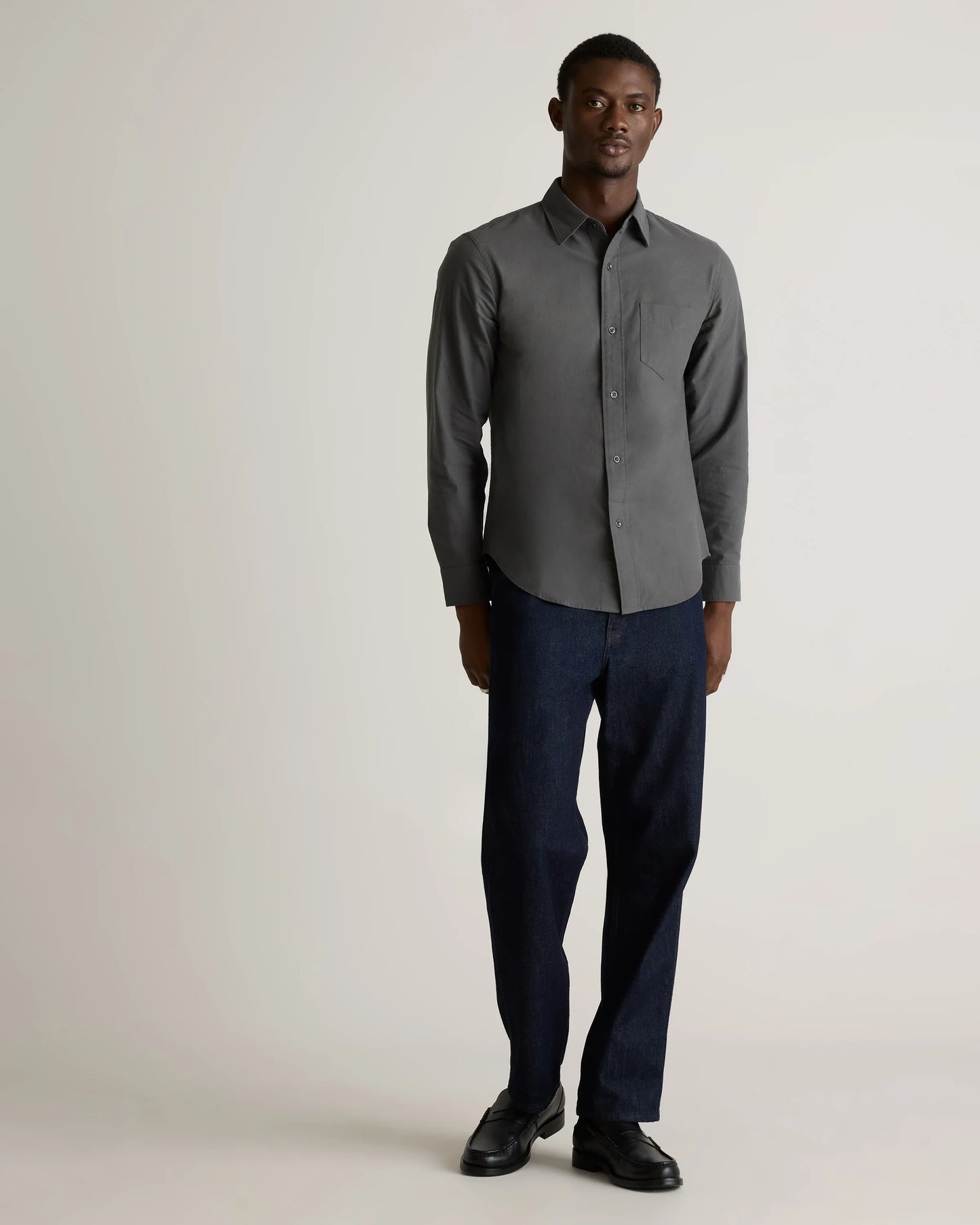 Organic Cotton Stretch Textured Twill Shirt - S / Navy