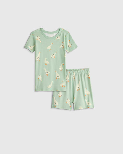 100% Organic Cotton Short Sleeve and Shorts Pajama Set - 6 / Navy Stripe