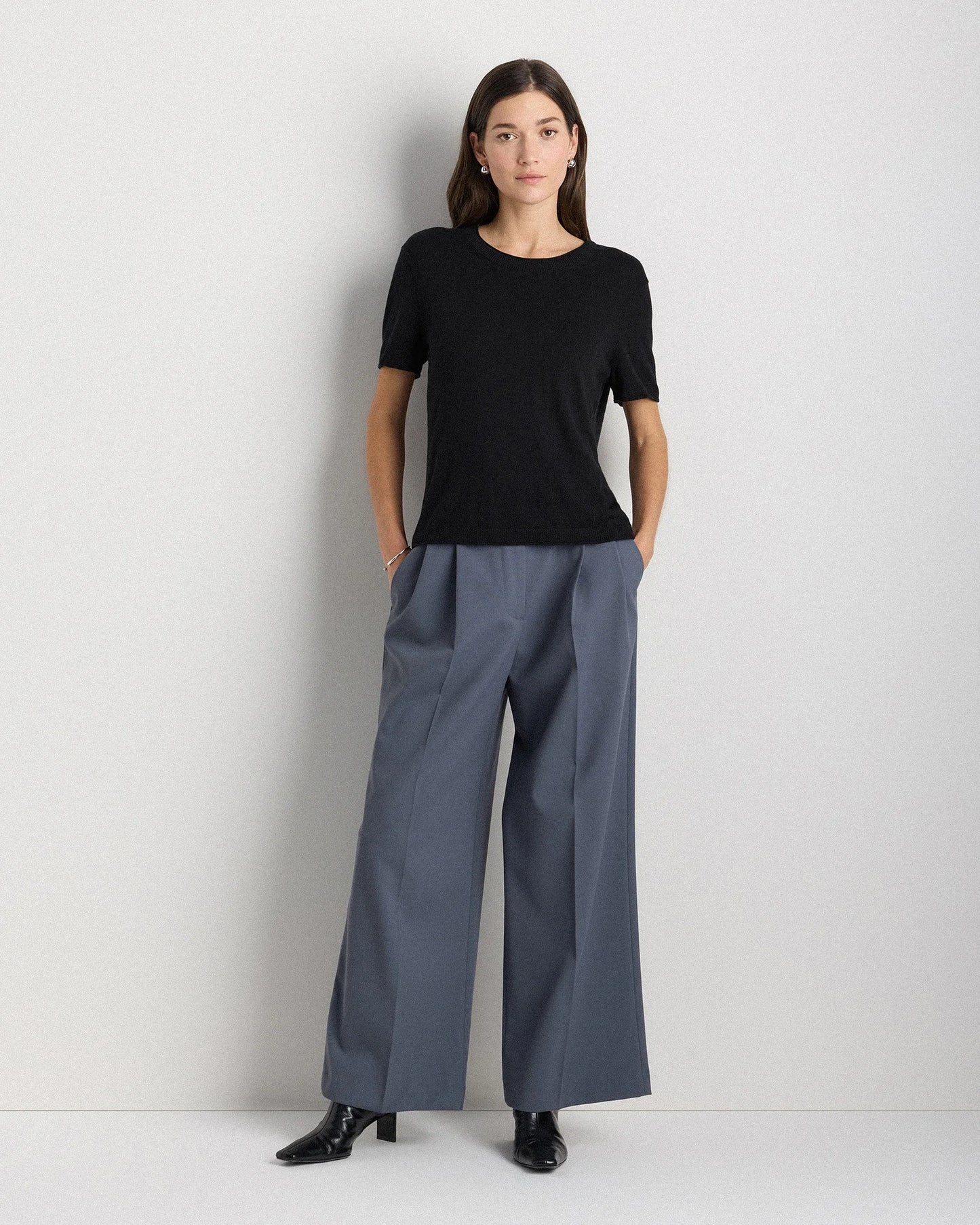 Lightweight Cotton Cashmere Relaxed Sweater Tee - XS / Sugar Stone