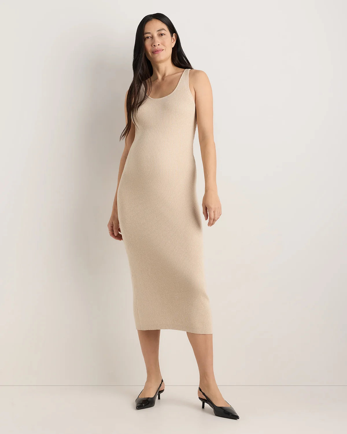 Lightweight Cotton Cashmere Maternity Fitted Midi Dress - XS / Mountain Spring Blue