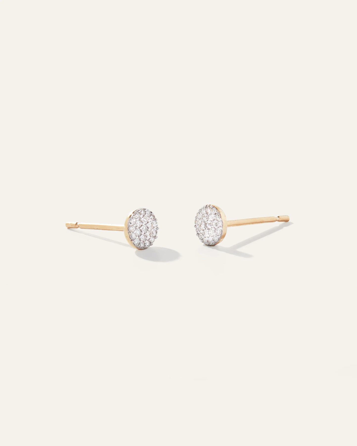 14K Gold Pave Diamond Round Studs - One Size / Yellow Gold