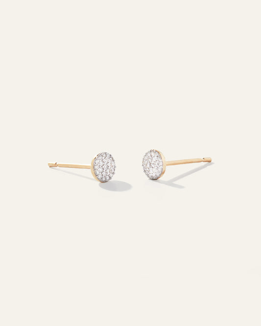 14K Gold Pave Diamond Round Studs - One Size / Yellow Gold