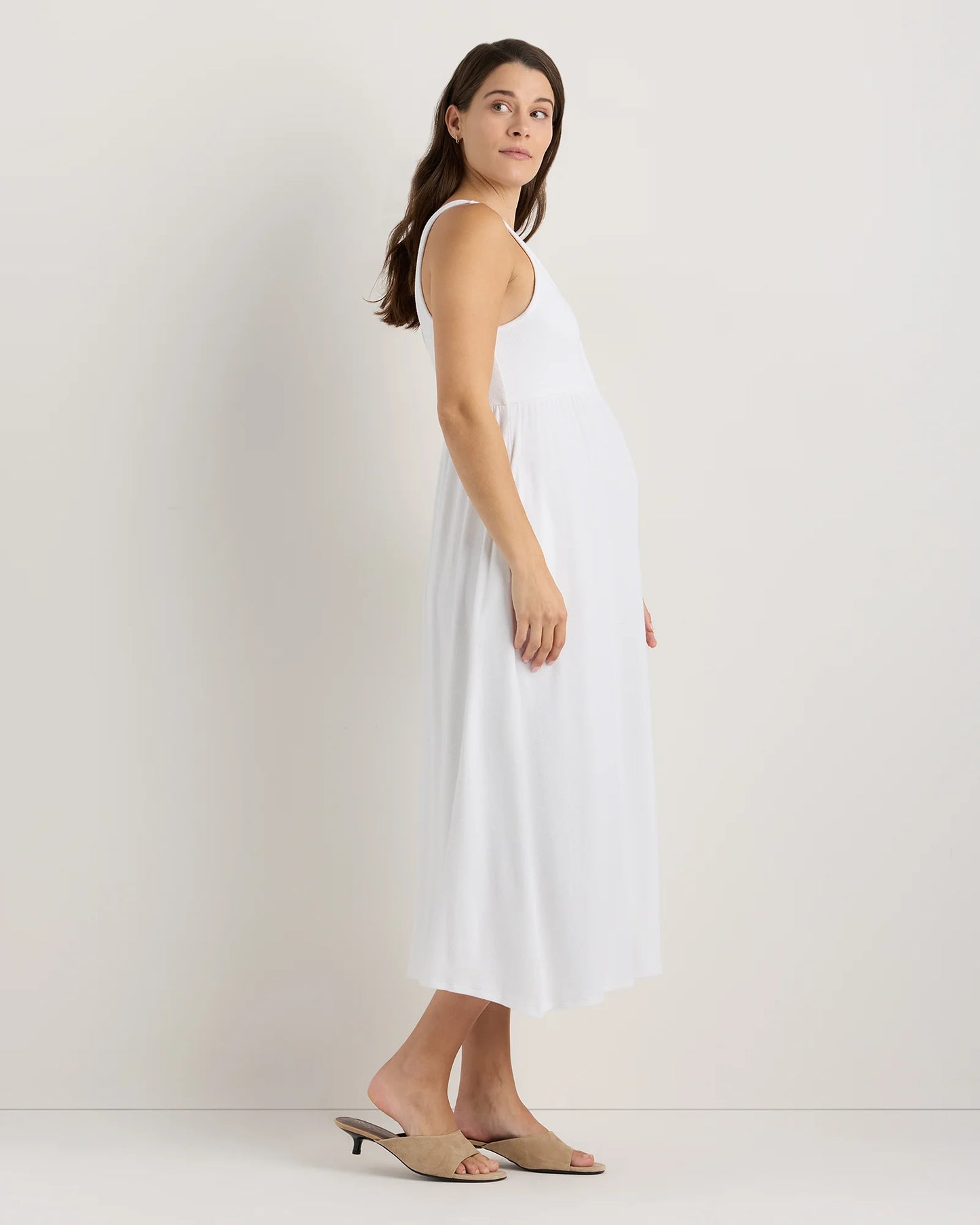 Bamboo Maternity Sleeveless Button Front Dress - XS / Classic White