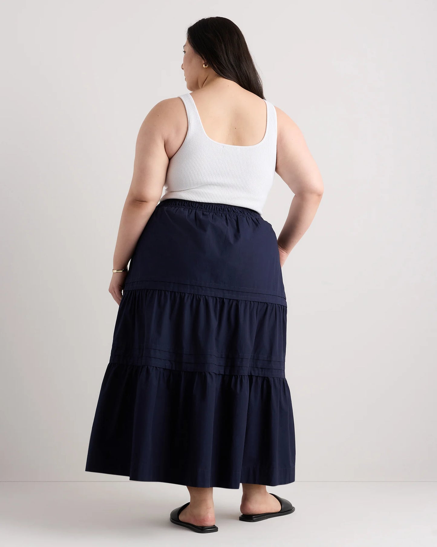 100% Organic Cotton Poplin Tiered Maxi Skirt - 1X / Black