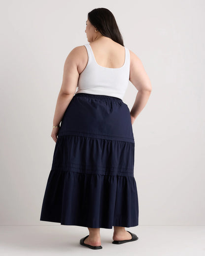 100% Organic Cotton Poplin Tiered Maxi Skirt - 1X / Black