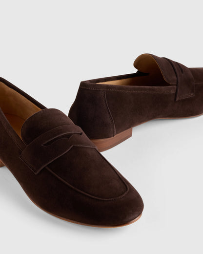 Italian Suede Penny Loafer - 5 / Almond