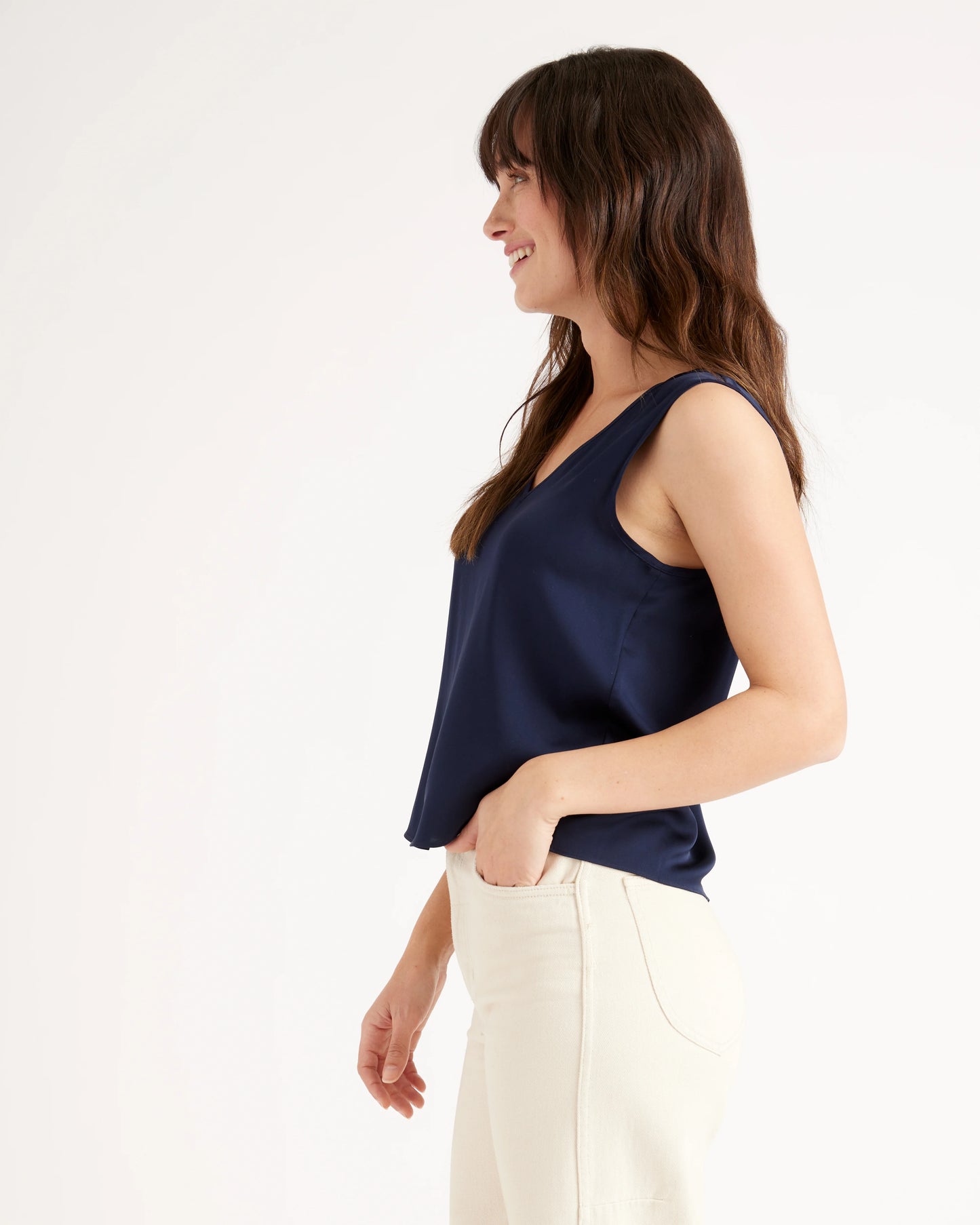Washable Stretch Silk Tank - XS / Navy