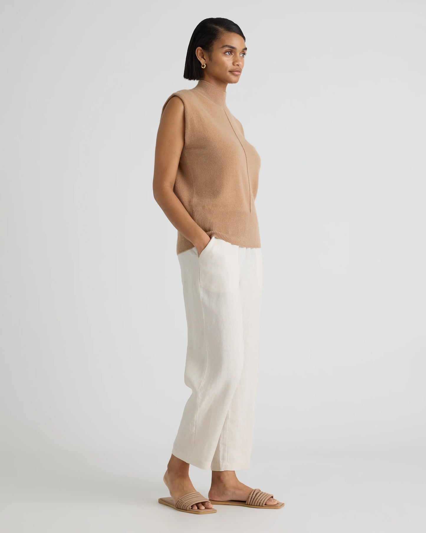 Mongolian Cashmere Padded-Shoulder Sweater Tank - XS / Heather Grey