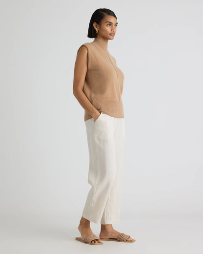 Mongolian Cashmere Padded-Shoulder Sweater Tank - XS / Heather Grey