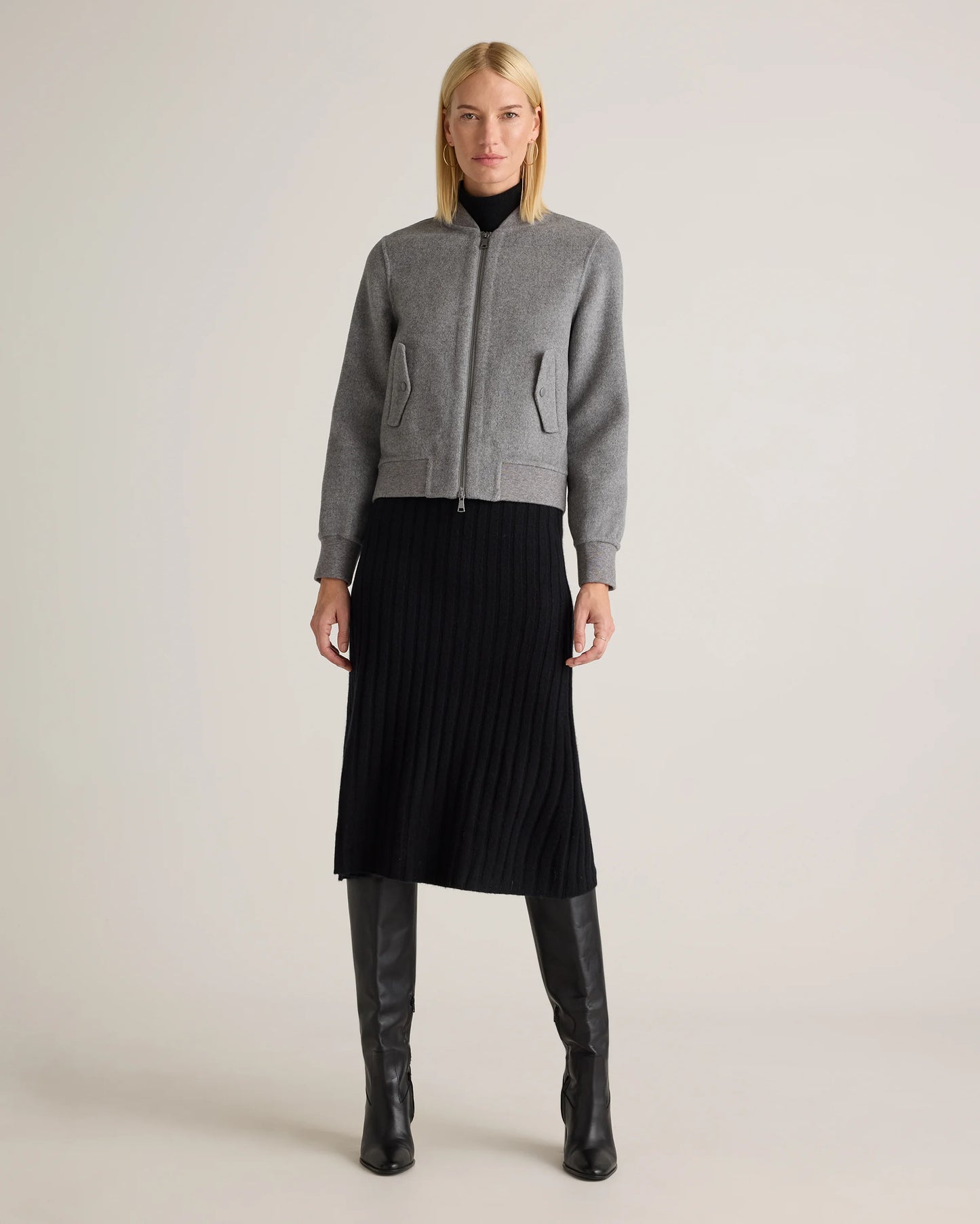 Double-Faced Merino Wool Bomber Jacket - XS / Black