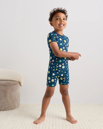 100% Organic Cotton Short Sleeve and Shorts Pajama Set - 2T / Navy Stripe